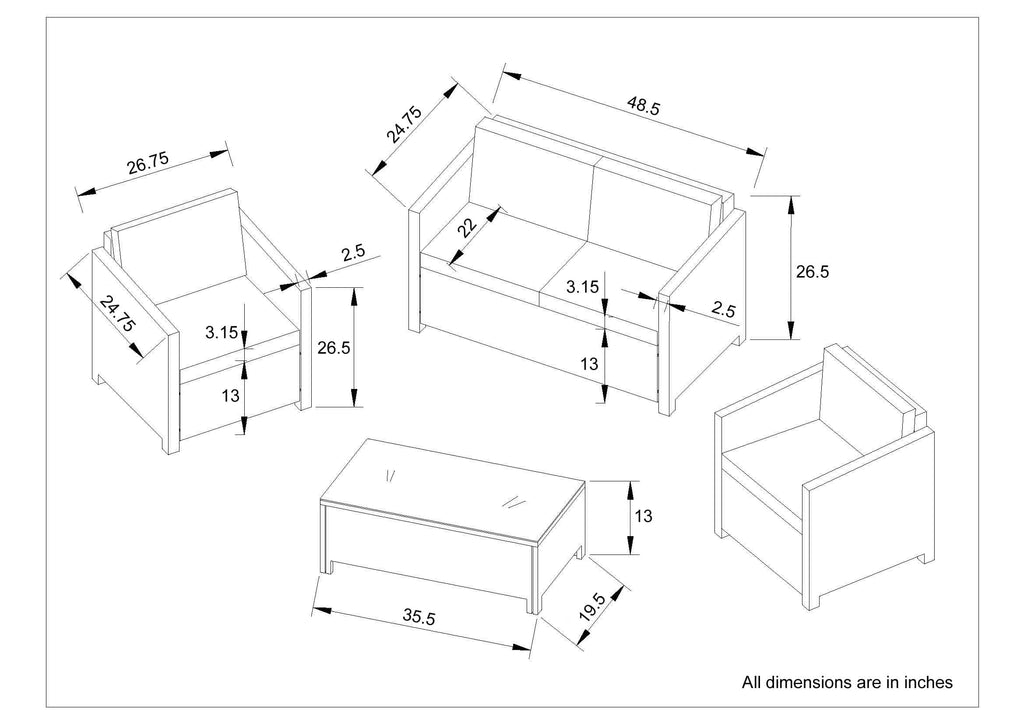 Staffora Helio 4 Piece All Weather Wicker Sofa Seating Group with Cushions and Coffee Table - StafforaFurniture