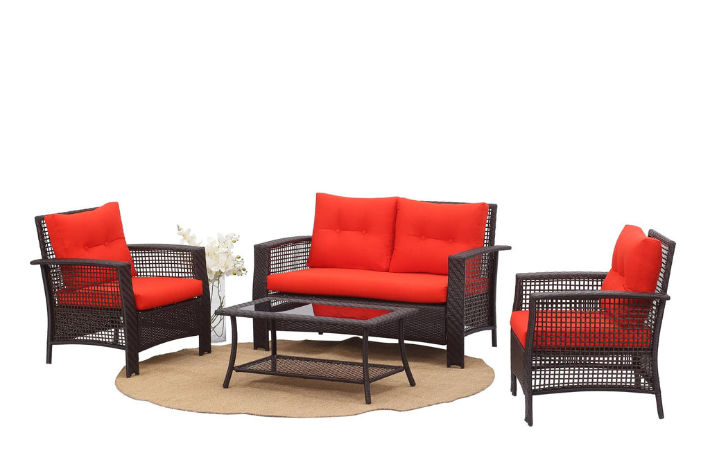 Staffora Ariel 4 Piece All Weather Wicker Sofa Seating Group with Cushions and Coffee Table - StafforaFurniture