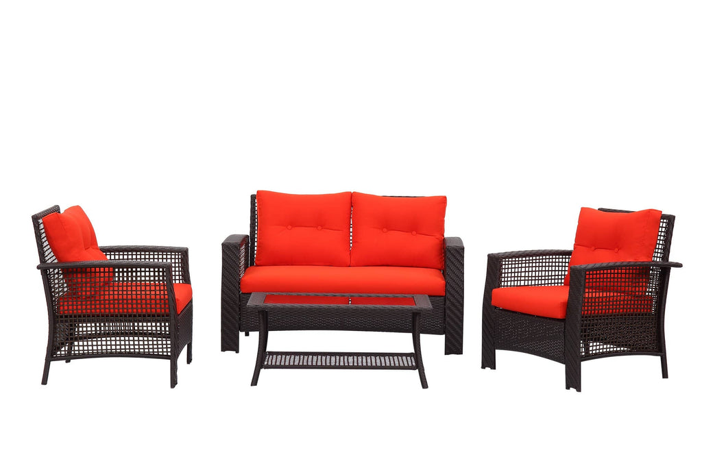 Staffora Ariel 4 Piece All Weather Wicker Sofa Seating Group with Cushions and Coffee Table - StafforaFurniture