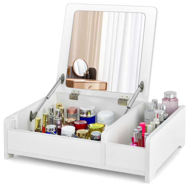 Compact Bay Window Makeup Dressing Table with Flip-Top Mirror