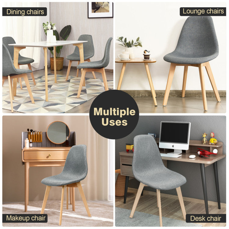 2 Pieces Modern Dining Chair Set with Wood Legs and Fabric Cushion Seat