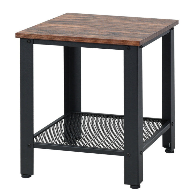 2-Tier Industrial End Table with Storage Shelf for Small Space