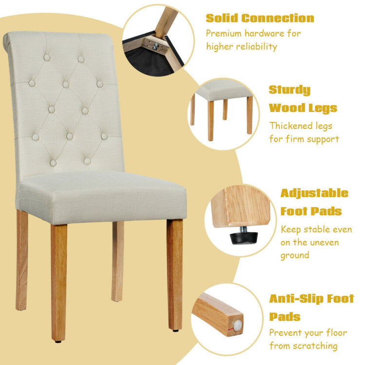 2 Pieces Tufted Dining Chair Set with Adjustable Anti-Slip Foot Pads