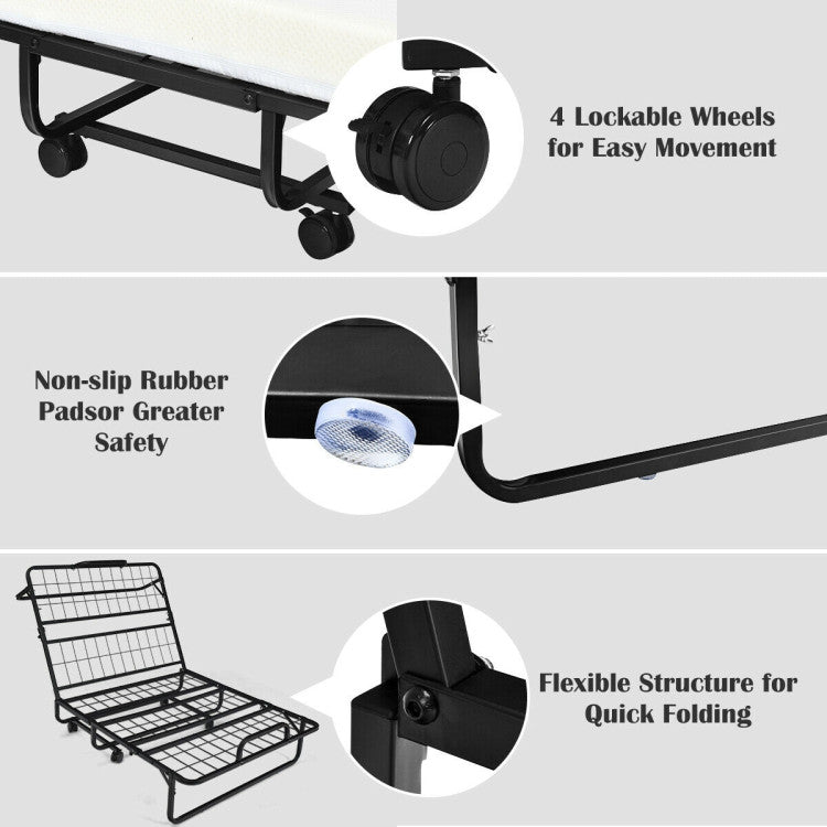 Twin Size Metal Folding Bed with 4 Inch Foam Mattress