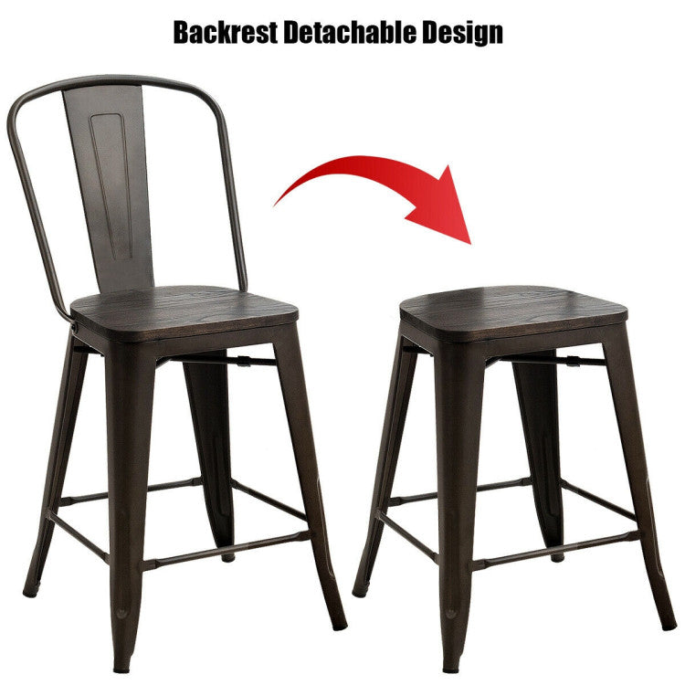 Set of 4 Industrial Metal Counter Stool Dining Chairs with Removable Backrests