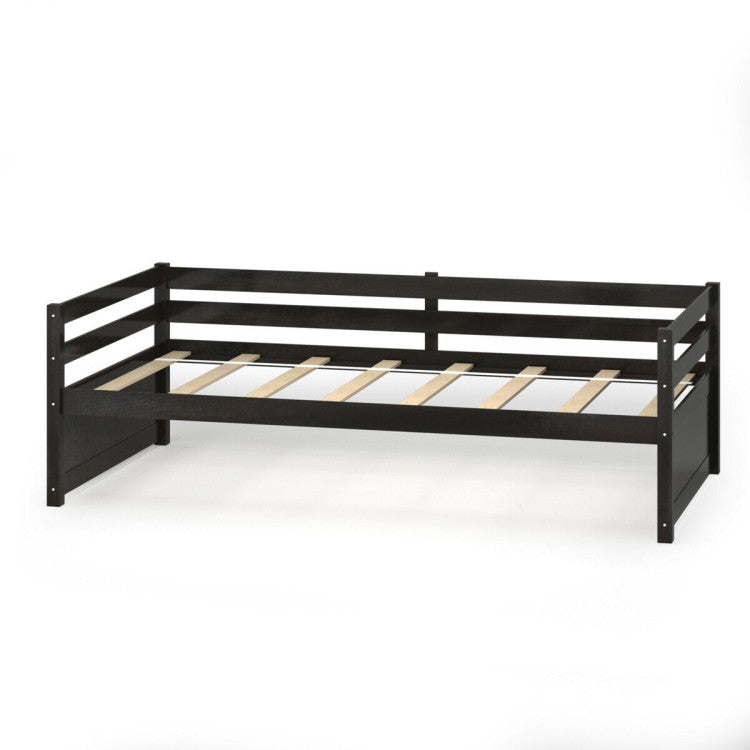 Twin Size Trundle Platform Bed Frame with Wooden Slat Support