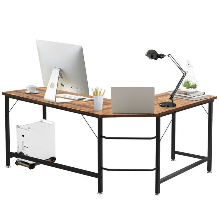 L-Shaped Corner Computer Desk with CPU Stand and Spacious Surface