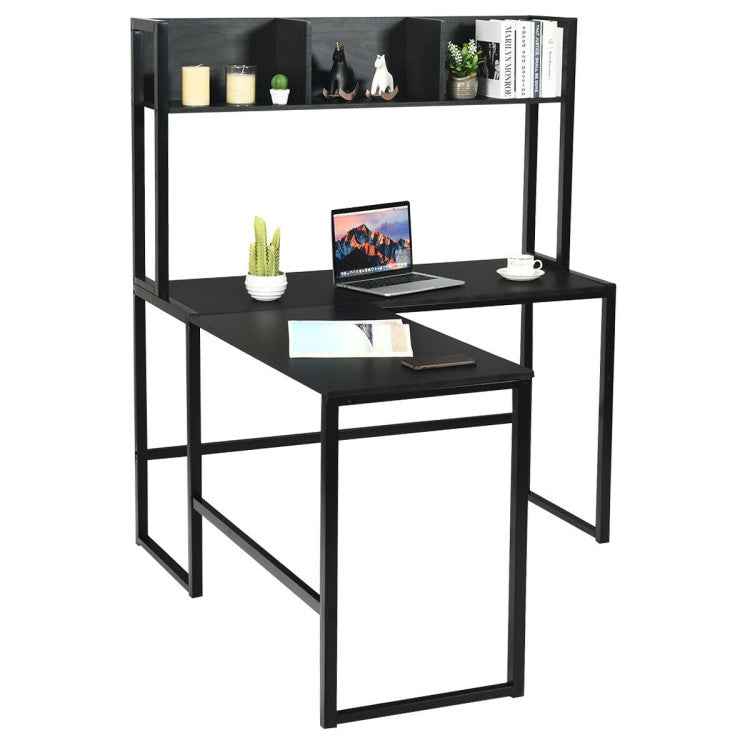 Reversible L-Shaped Corner Desk with Storage Bookshelf