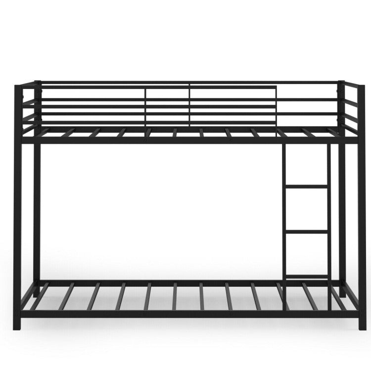 Sturdy Metal Bunk Bed Frame Twin over Twin with Safety Guard Rails and Side Ladder