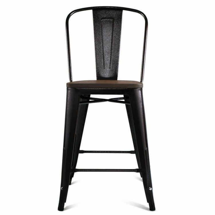 Set of 2 Copper Barstool with Wood Top and High Backrest