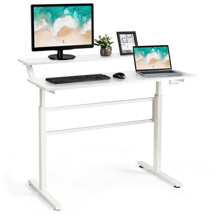 2-Tier Height Adjustable Sit to Standing Desk with Monitor Stand