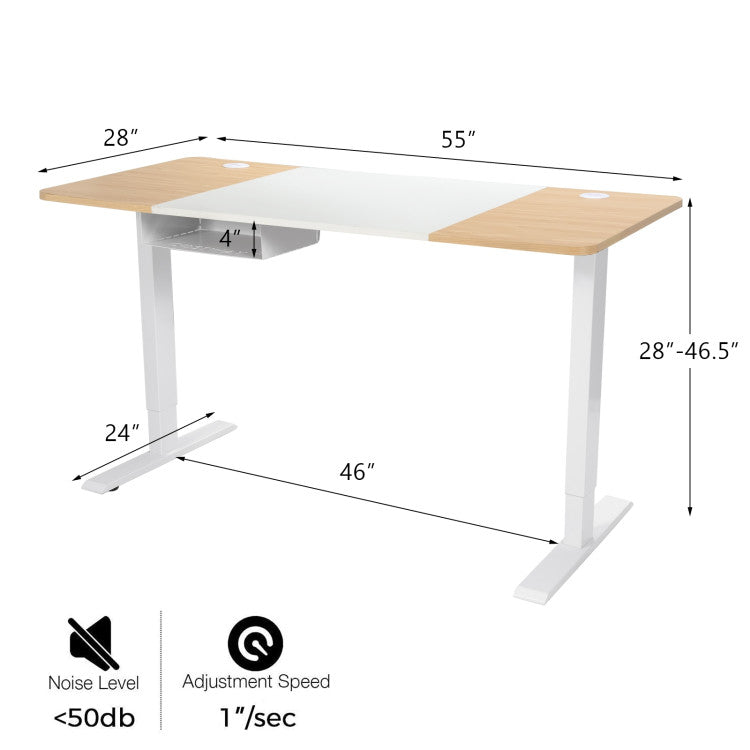 55 X 28 Inch Electric Adjustable Sit to Stand Desk with USB Port