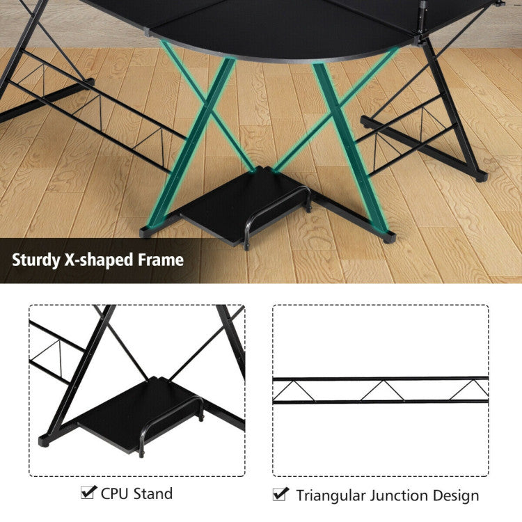 58 Inch L-Shaped Computer Desk with Movable Shelf and CPU Stand