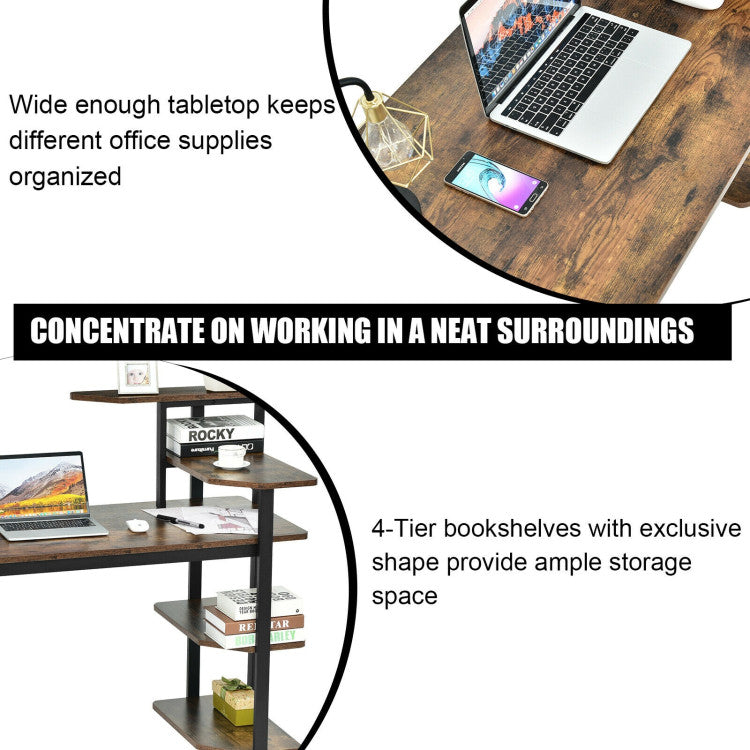 48 Inch Industrial Wooden Computer Desk with 4-Tier Storage Shelves