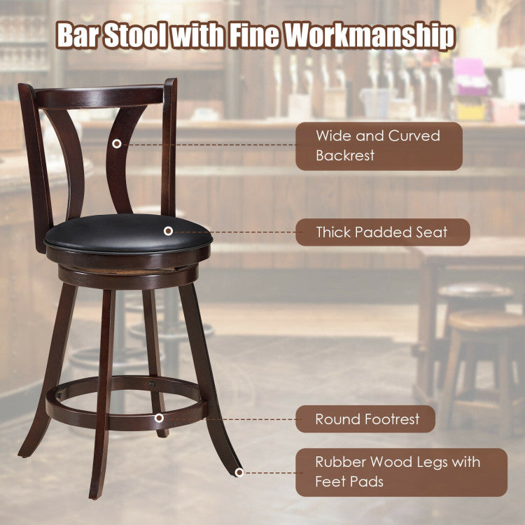 24/29.5 Inch Set of 2 Swivel Bar Stools Bar Height Chairs with Rubber Wood Legs