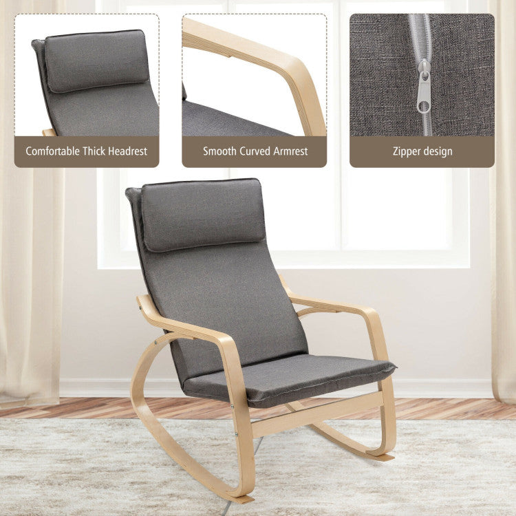 Stable Wooden Frame Leisure Rocking Chair with Removable Upholstered Cushion