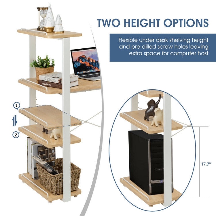 Reversible Computer Desk with 4 Tier Bookshelves and Spacious Desktop