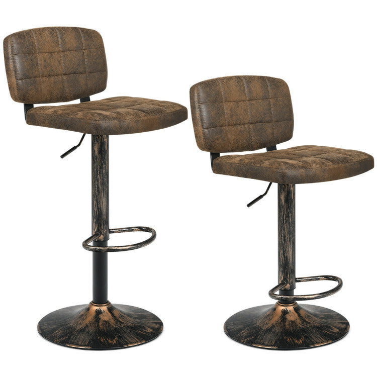 Set of 2 Vintage Bar Stools with Adjustable Height and Footrest