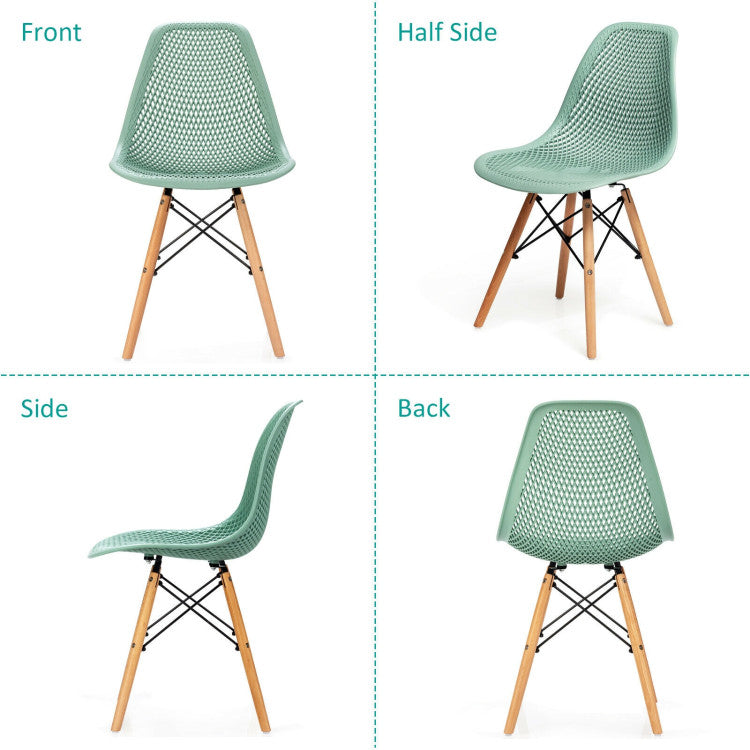 4 Pieces Modern Plastic Hollow Chair Set with Wood Leg