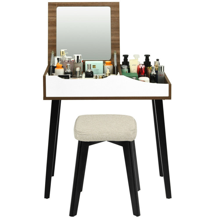 Vanity Table Set with Flip Top Mirror and Padded Stool