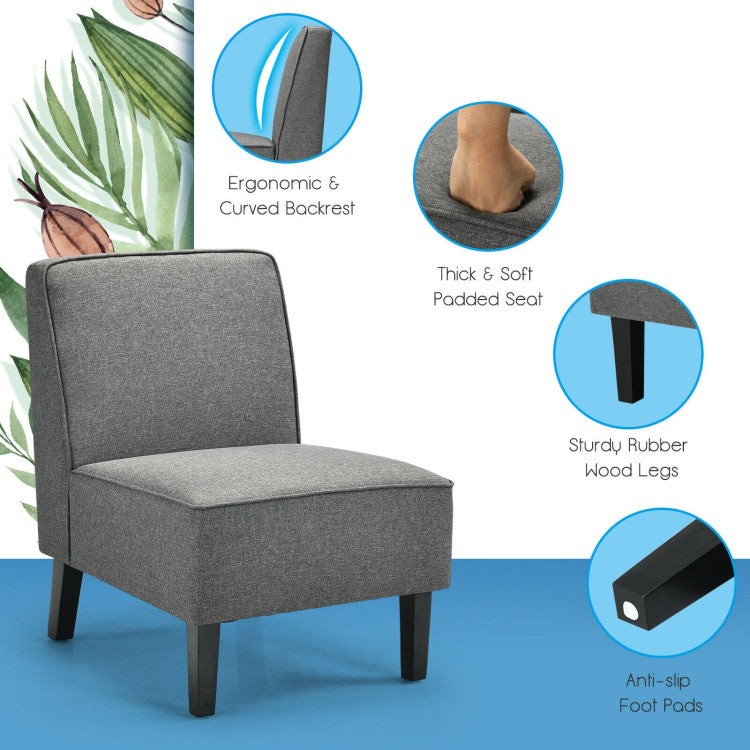 Single Fabric Modern Armless Accent Sofa Chair with Rubber Wood Legs