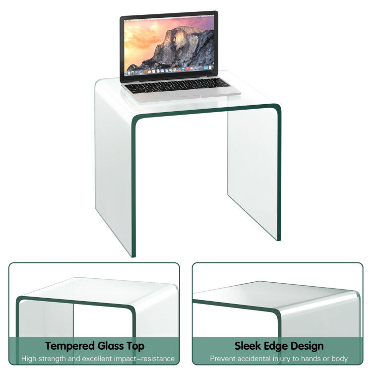 Tempered Glass End Table with Waterfall Edges and Non-Slip Pad