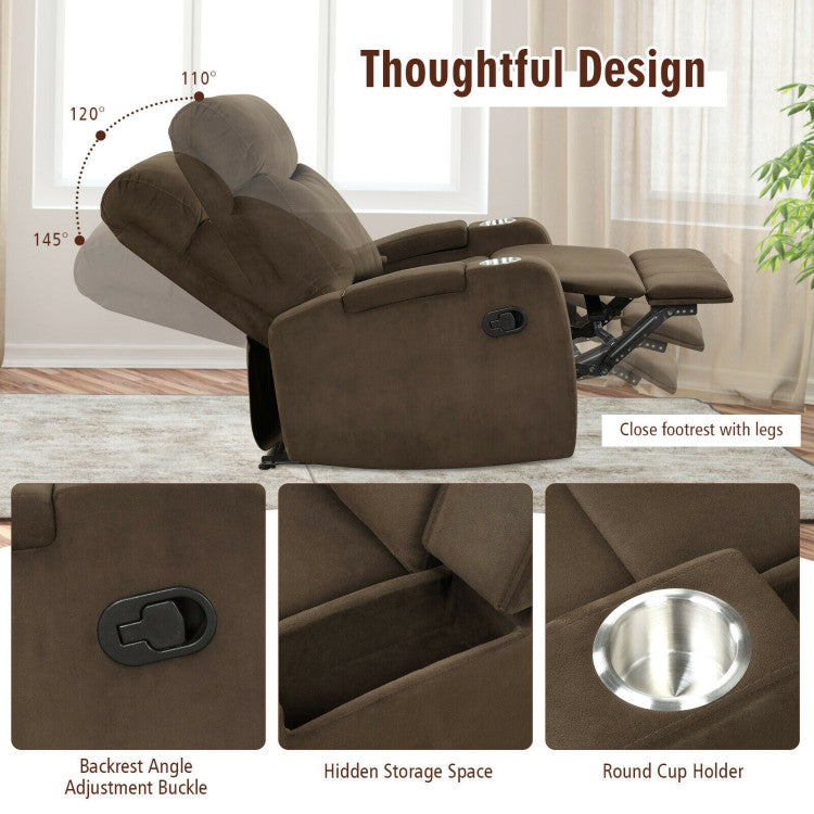 Recliner Chair Single Sofa Lounger with Arm Storage and Cup Holder for Living Room