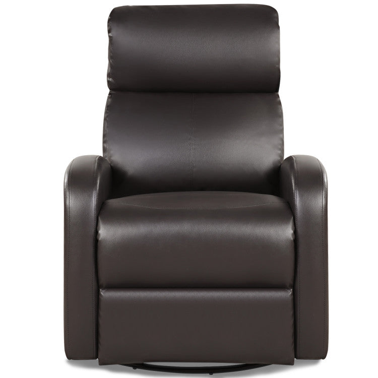 Leather Recliner Chair with 360° Swivel Glider and Padded Seat