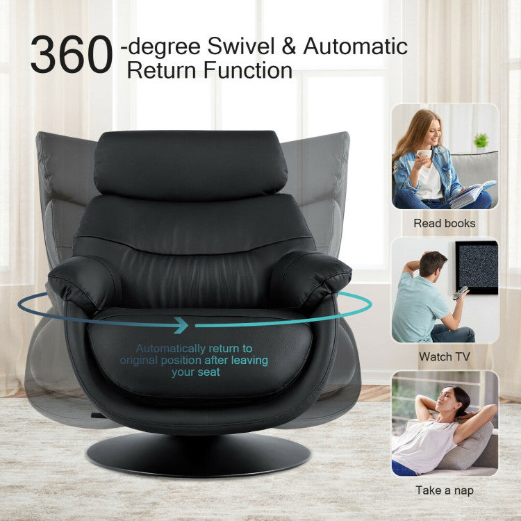 360° Swivel Leather Lounge Chair with Ottoman and Thick Footstool