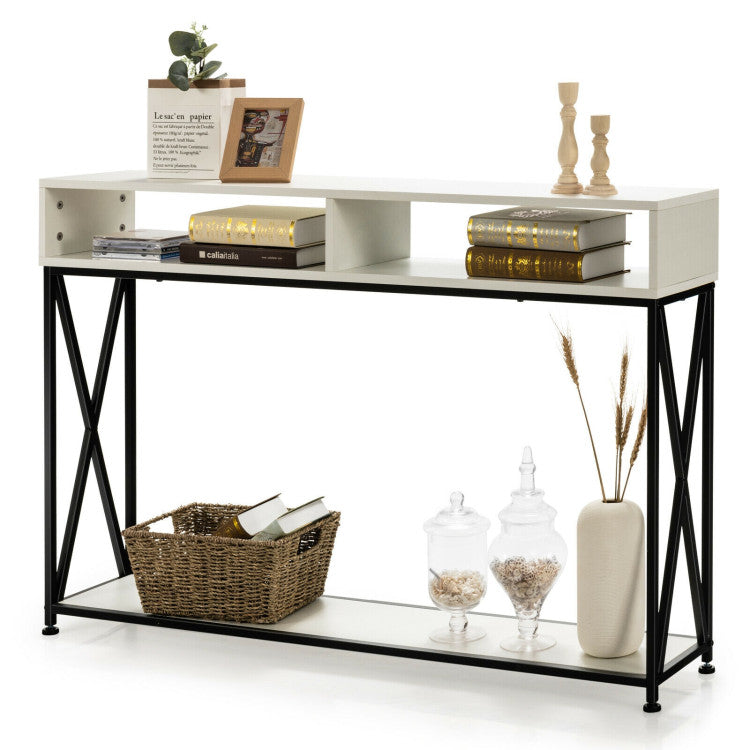 Console Table with Open Shelf and Storage Compartments Steel Frame