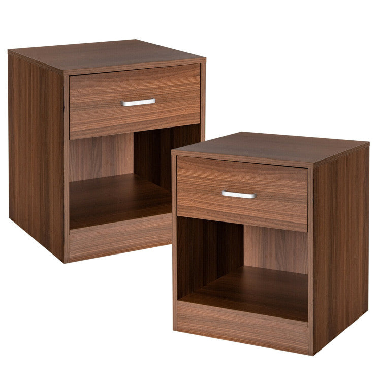 Set of 2 Modern Wooden Nightstands with Storage Drawer and Open Cabinet