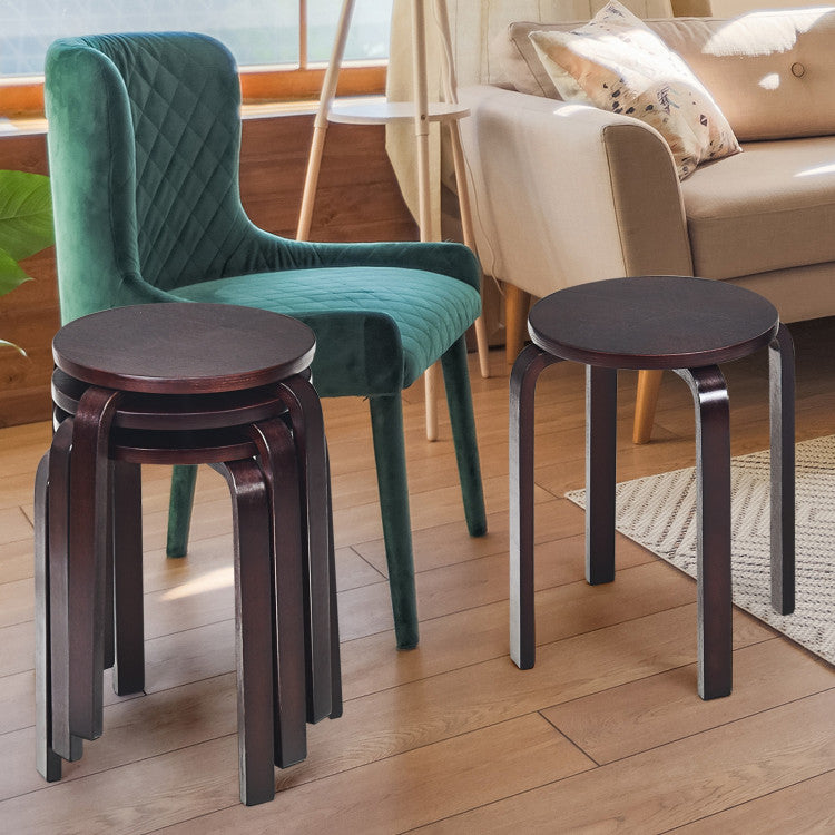 Set of 4 18 Inch Stackable Bentwood Dining Chairs with round Top