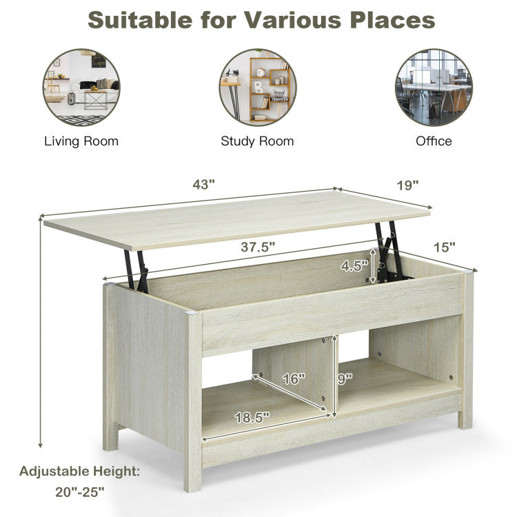 Lift Top Coffee Table with Hidden Storage Compartment and Lower Shelf for Study Room