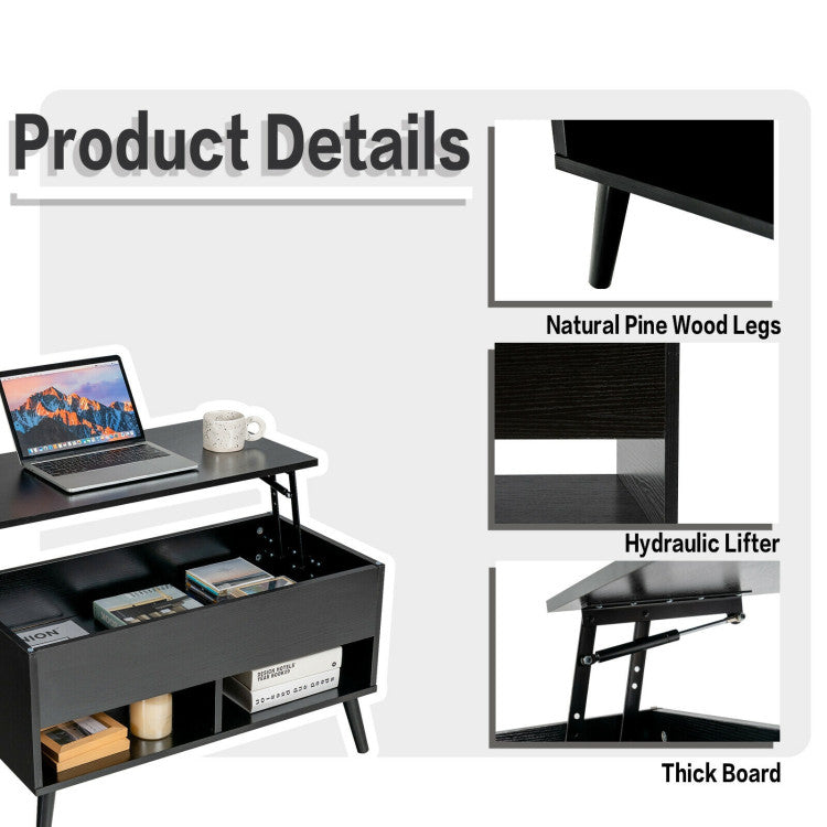 31.5 Inch Lift-Top Coffee Table with Hidden Storage and 2 Open Shelves