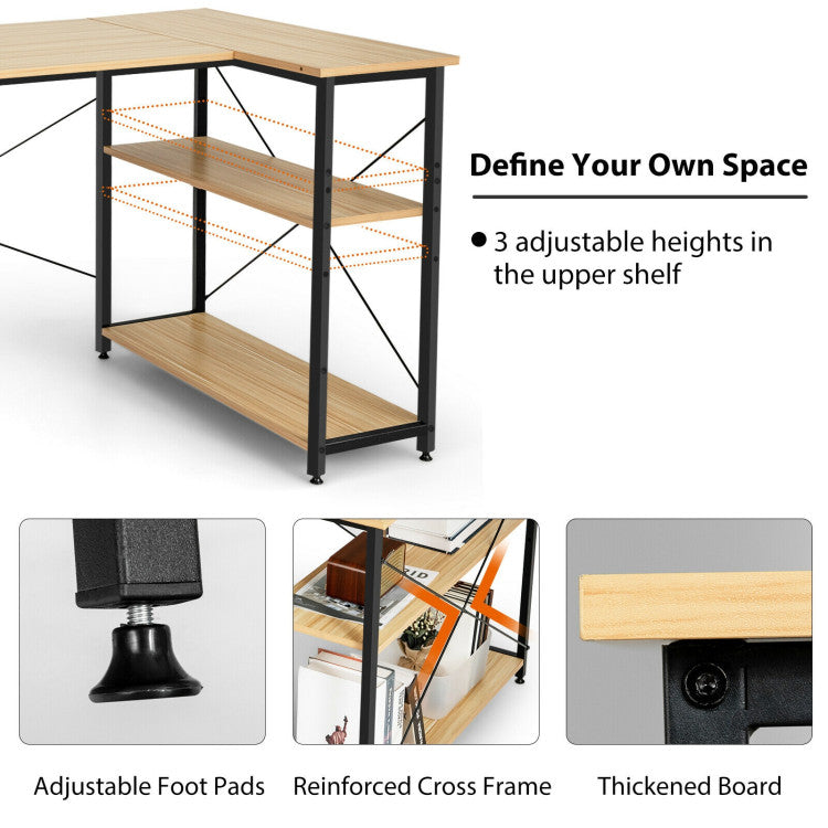 48 Inch Reversible L Shaped Computer Desk with Adjustable Shelf