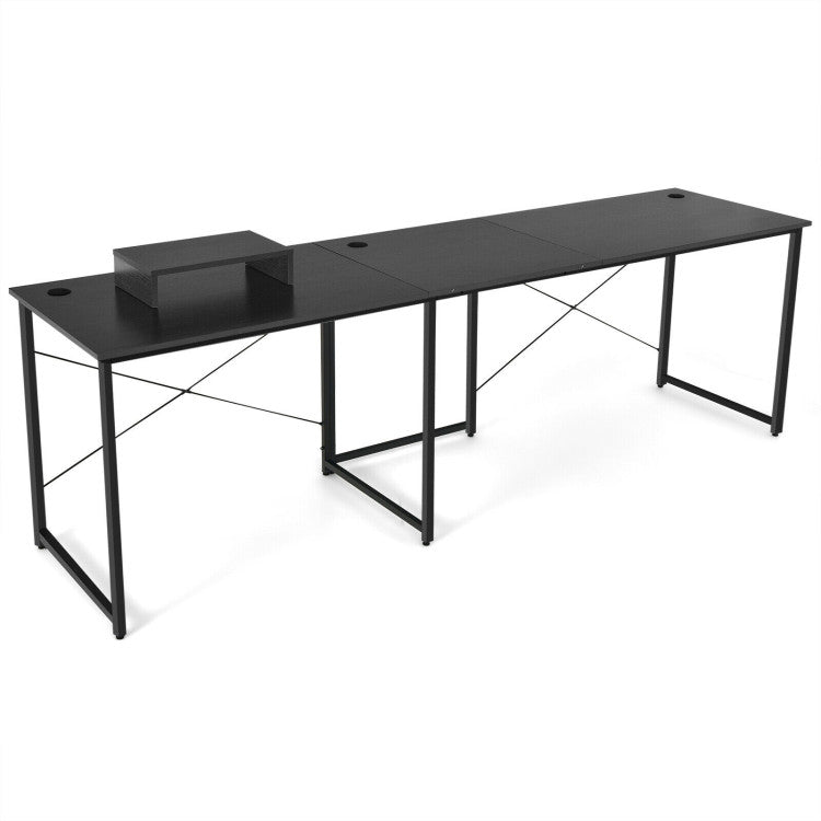 95 Inch 2-Person L-Shaped Long Reversible Computer Desk with Monitor Stand