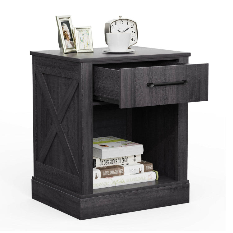 Compact Nightstand with Drawer and Open Compartment