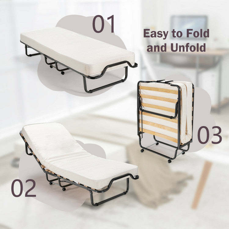 Made in Italy Rollaway Folding Bed with 4 Inch Mattress and Dust-Proof Bag