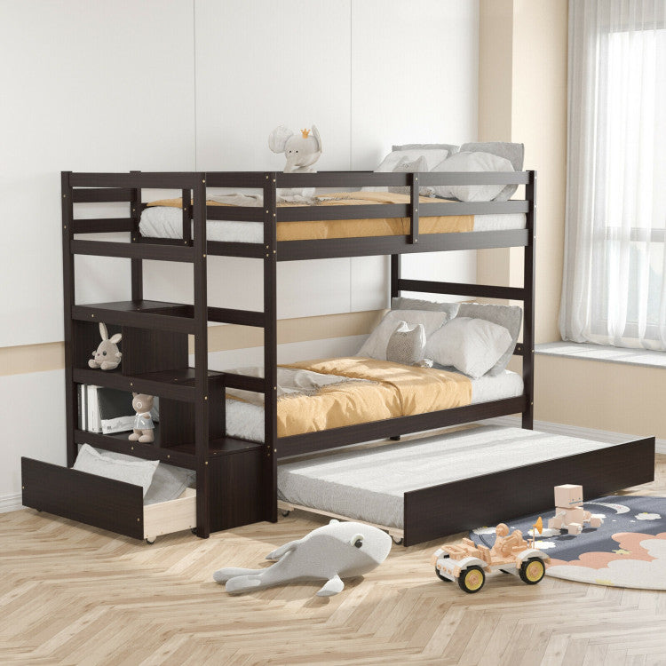 Twin over Twin Bunk Bed with Storage Shelf and Drawer