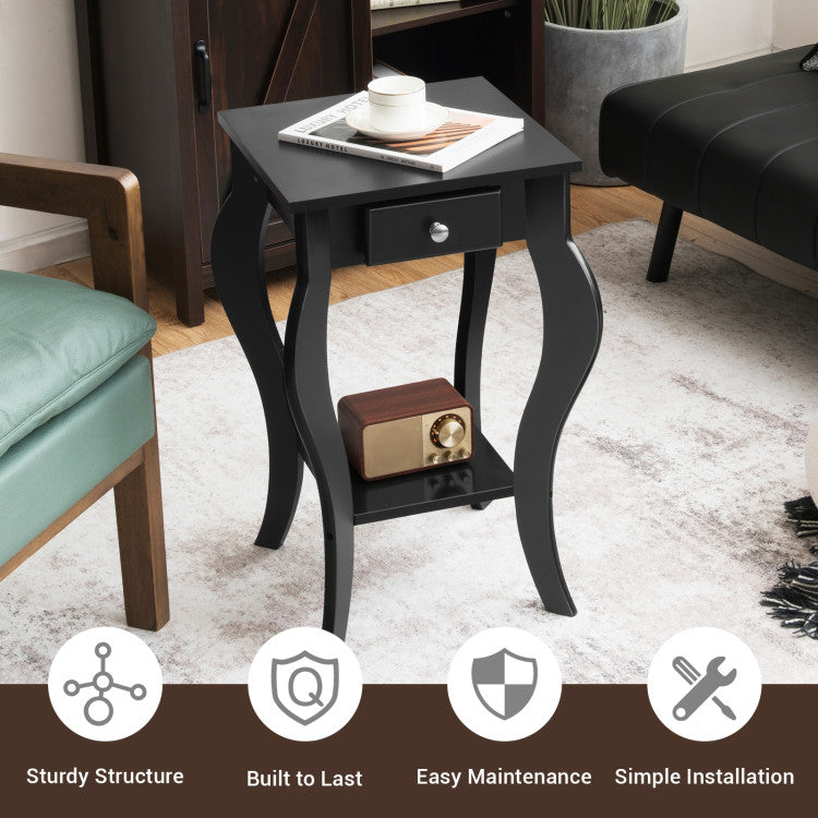 2-Tier End Table with Drawer and Shelf for Living Room Bedroom