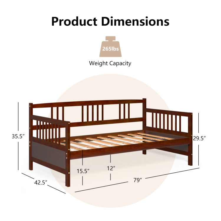 Modern Twin Size Daybed Frame with Wooden Slats Support