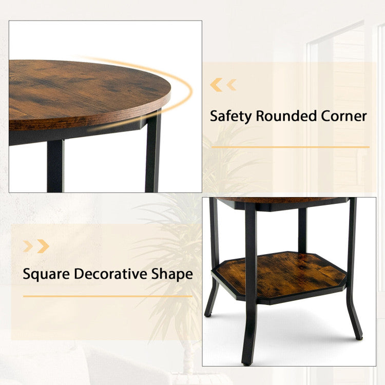 2-Tier round End Table with Storage Shelf for Living Room