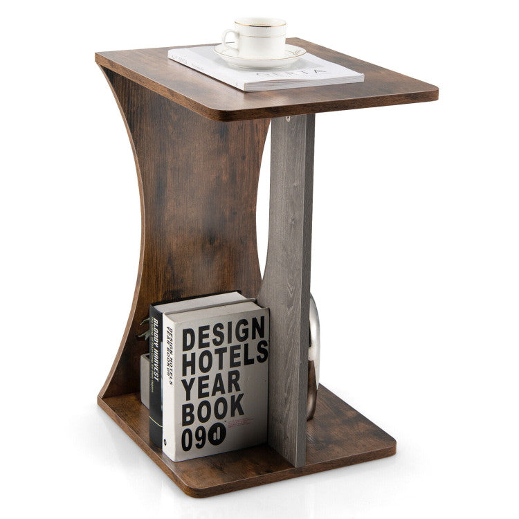 2-Tier Retro Compact End Table for Living Room and Small Space