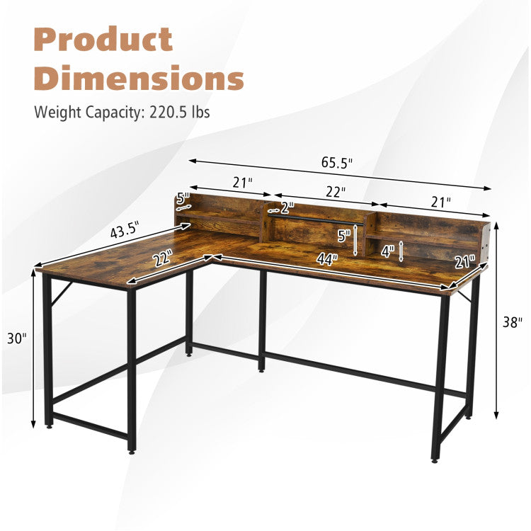 L-Shaped Computer Desk with File Rack and 2 Shelves