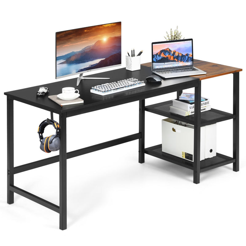 59 Inch Industrial Computer Desk with 2 Tier Storage Shelves for Home Office