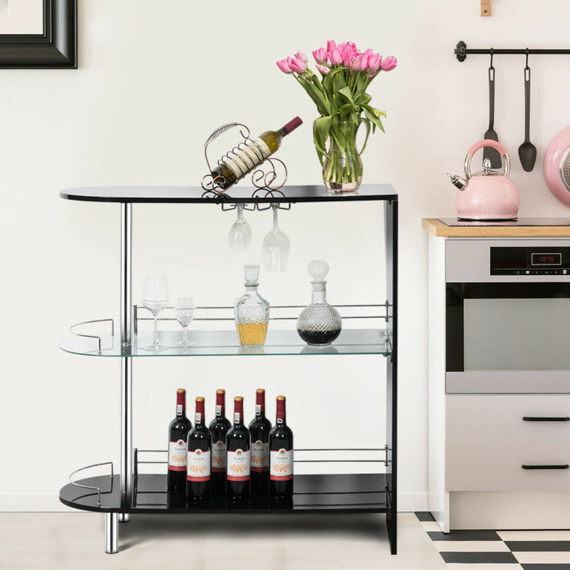 2-Holder Bar Table with Tempered Glass Shelf