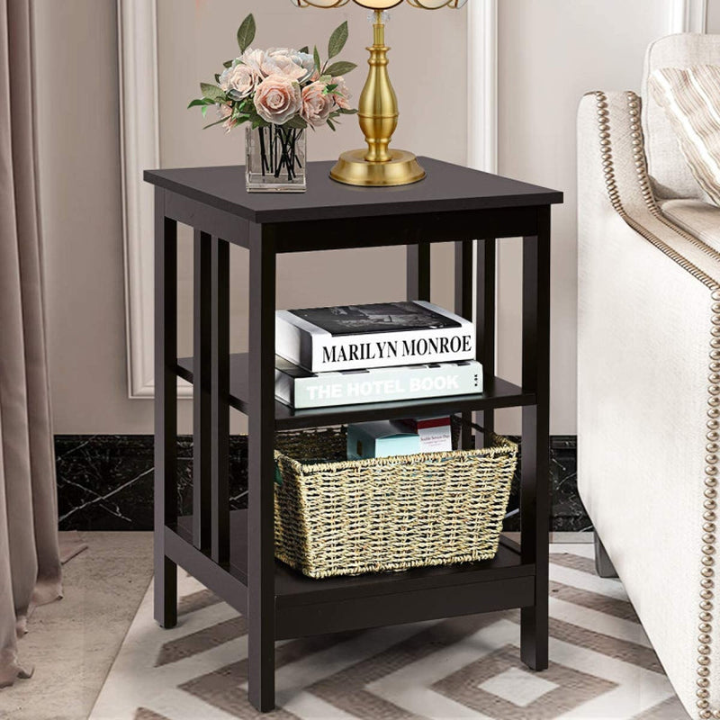 2 Pieces 3-Tier Nightstand with Reinforced Bars and Stable Structure