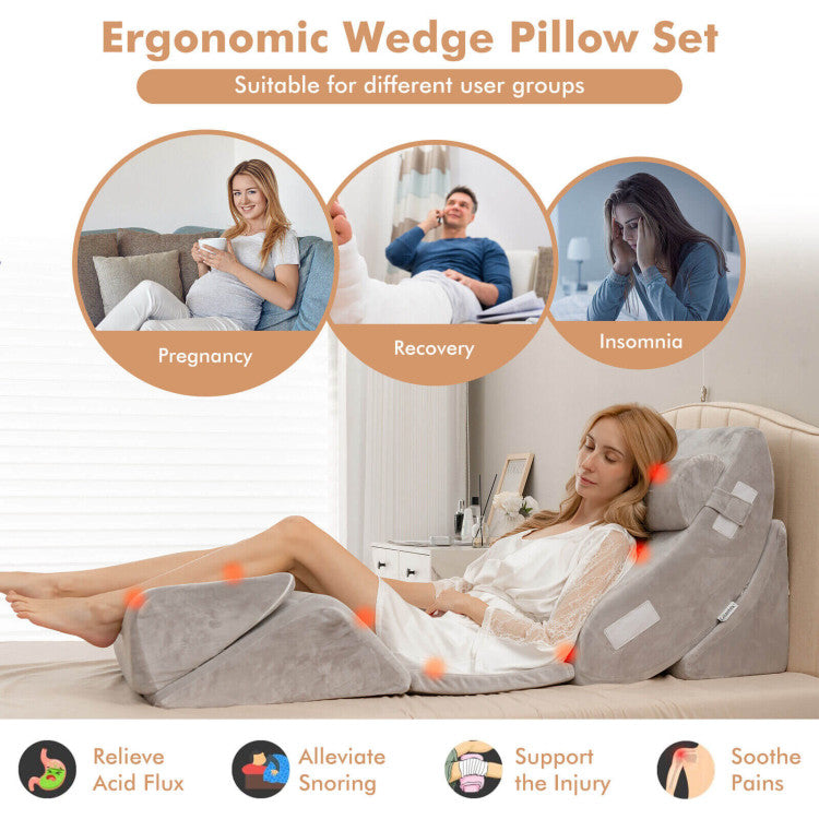 Back Support Pillow 6 PCS Bed Wedge Pillow Set for Neck Back & Leg Pain  Relief
