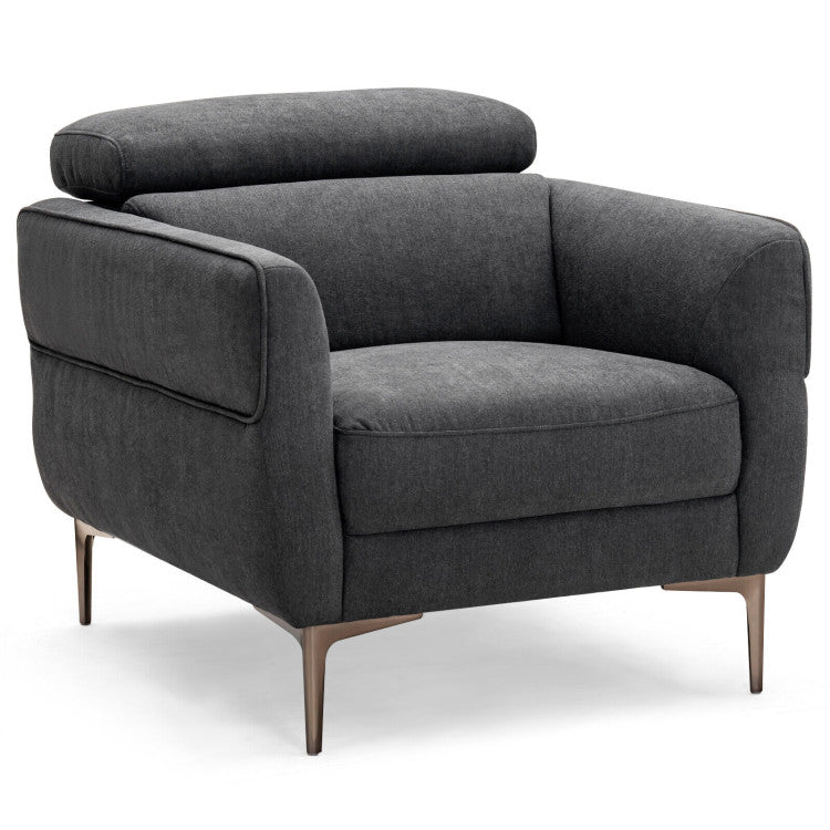 Modern Upholstered Single Sofa with Adjustable Headrest