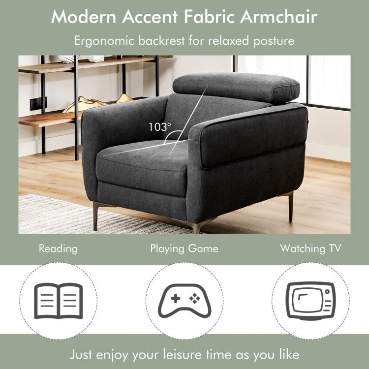 Modern Upholstered Single Sofa with Adjustable Headrest